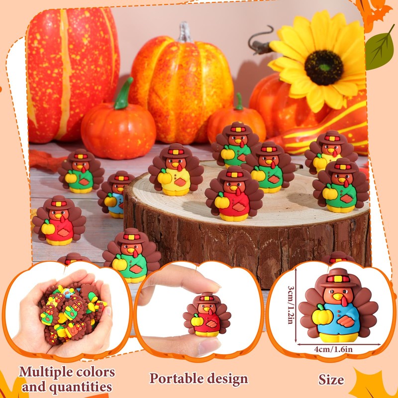 Domensi 50 Pcs Thanksgiving Mini Turkey Figurines Tiny Pumpkin Turkey