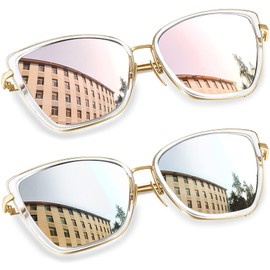 Joopin Oversized Cateye Sunglasses Vintage Metal Cat Eye Sun Glasses UV400 Trendy Becky Shades for Women Ladies Mirrored Shady Rays (Pink + Silver)