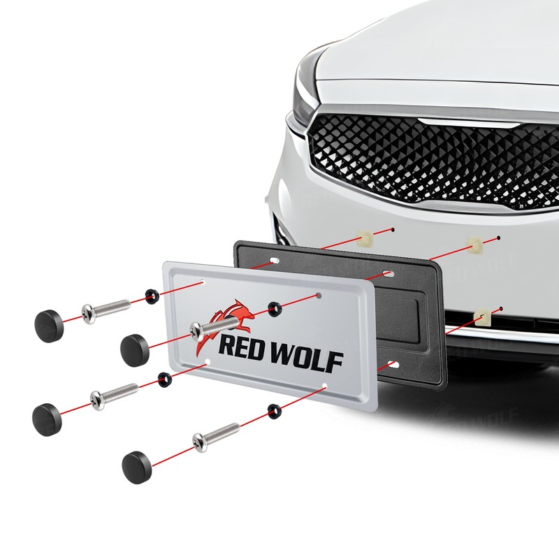 RED WOLF Stainless Steel License Plate Frame Holder Frame Backing