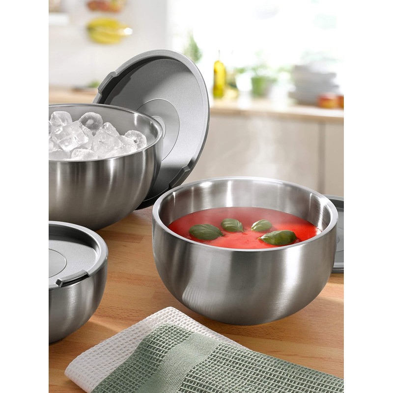 GSW Thermoschüssel mit Kunststoffdeckel aus Edelstahl mit einem Durchmesser von