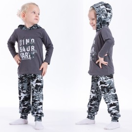 LOREZA® Boys' 2-Piece Jogging Suit, Leisure Suit with Hood, Long Sleeve Leisure Suit, Sports Suit, Dino Grey