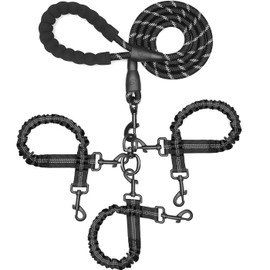 3 Dog Leash No Tangle, Heavy Duty Multiple Dog Lead Shock Absorbing Bungee with Padded Handle Removable Pet Traction Walking Rope for Medium Large Dogs (25-180 Lbs)