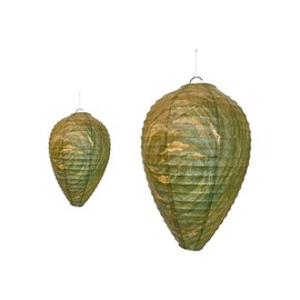 PESTEZE USA Green Camo 2 Pack Hanging Paper Wasp Nest Decoy Deterrent Outdoor Fake Hornet Hive Repellent for Wasps Yellow Jacket Control Patio Porch Deck Garden Durable Weatherproof Pack Set for Home