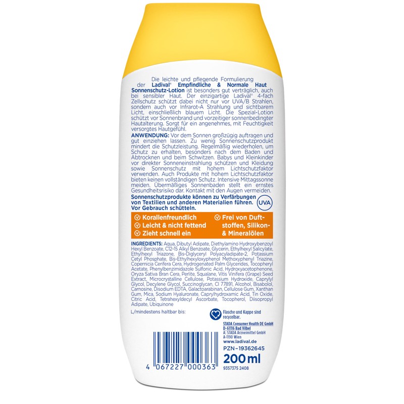 Ladvial Empfindliche und Normale Haut Sonnenschutz-Lotion LSF 50+ für den