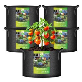 iPower 5-Pack 20 Gallon Plant Grow Bags Thickened Nonwoven Aeration Fabric Pots Heavy Duty Durable Container, Strap Handles for Garden with 5 Labels, Black New