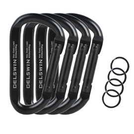 DELSWIN Heavy Duty Black Carabiner Clip - 900lbs, 3" Carabiners D Shaped Spring Hooks for Hammocks, Camping, Hiking, Dog Leash, Keychain, Outdoors and Gym (with 4pcs keyrings)