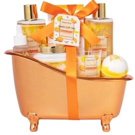 Orange Scents spa gift set Great Gift Lemon Spa Gifts for girls, Body care Set Birthday Gifts, Gift Baskets for Women, 11pcs Bath Gift Set for Women, Self Care Spa Kit Lemon Citrus Spa Gift Basket