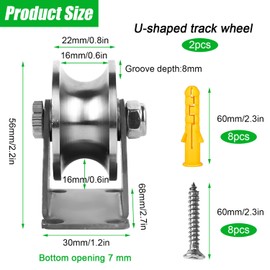 Pack of 2 U-Wheels Pulleys with Ball Bearings, Pulleys Steel Ropes for Sliding Gates Ropes, 61 mm 304 Stainless Steel Lifting Crane Pulleys, Screws Load Capacity 180 kg, for Bearings, Roller Door