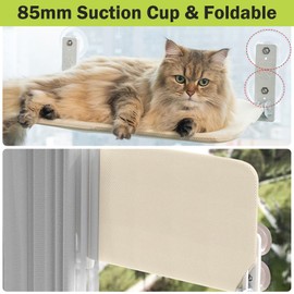 Window Lounger for Cats, Hammock, 52 x 30 cm, Foldable Cat Bed, Window Cat Lounger, Cat Hanging Bed with 4 Strong Suction Cups, Beige