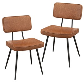 Giantex PU Leather Dining Chairs Set of 2, Upholstered Kitchen Chairs w/Padded Backrest & Seat, Metal Legs, Mid Century Accent Chairs, Vintage Armless Side Chairs for Living Room,Brown