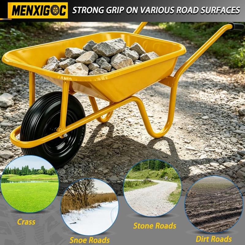 4.80/4.00-8 Tire and Wheel, 16” Wheelbarrow Tires Flat Free, with