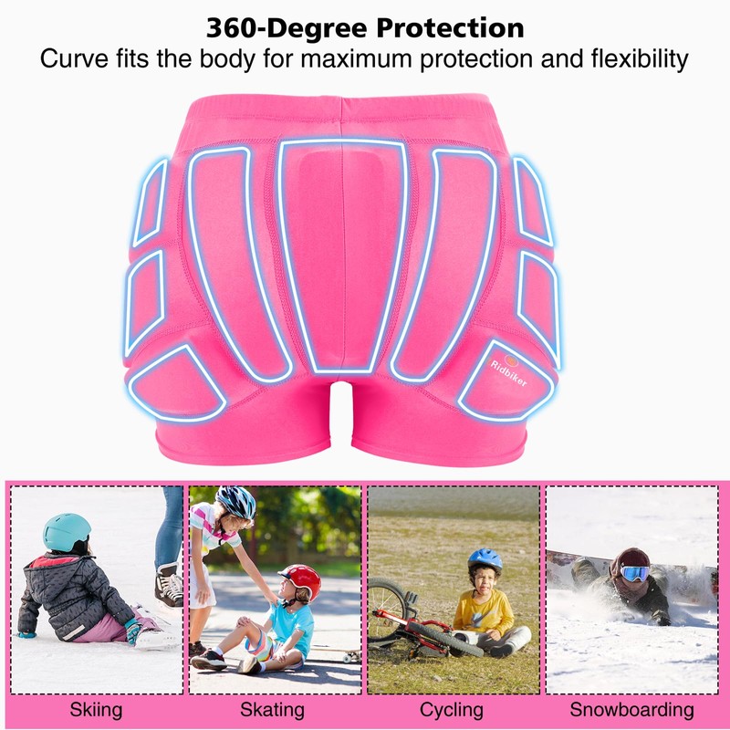 3D Protective Padded Shorts, Kids Zipper Tailbone Protector, Butt and