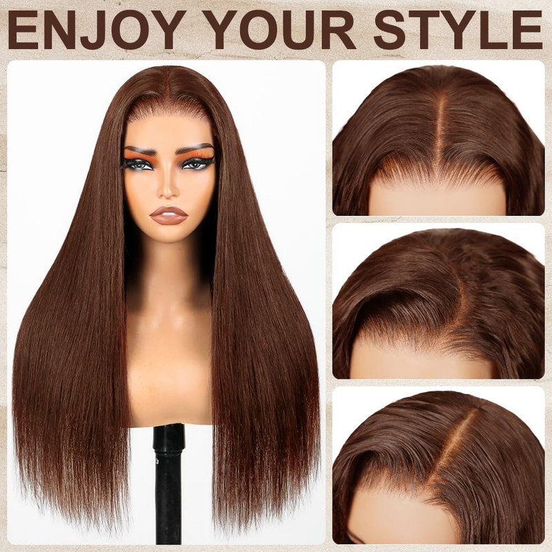 LZGYE Chocolate Brown Lace Front Wig 220 Density Brown Straight