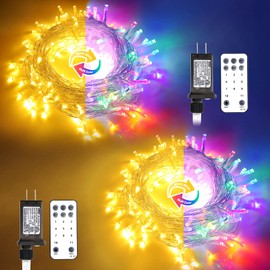 JMEXSUSS 2 Pack 33ft 100 LED Color Changing String Lights with Remote, 11 Modes Warm White & Multicolor Christmas Lights Outdoor Waterproof, Christmas String Lights Indoor for Bedroom Wedding Party