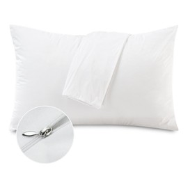 Hitime Standard Size Waterproof Pillow Protector, 2Pack White,Breathable Pillow Cover, Cooling Pillow Case Protector with Zipper, Super Soft Pillow Case Cover