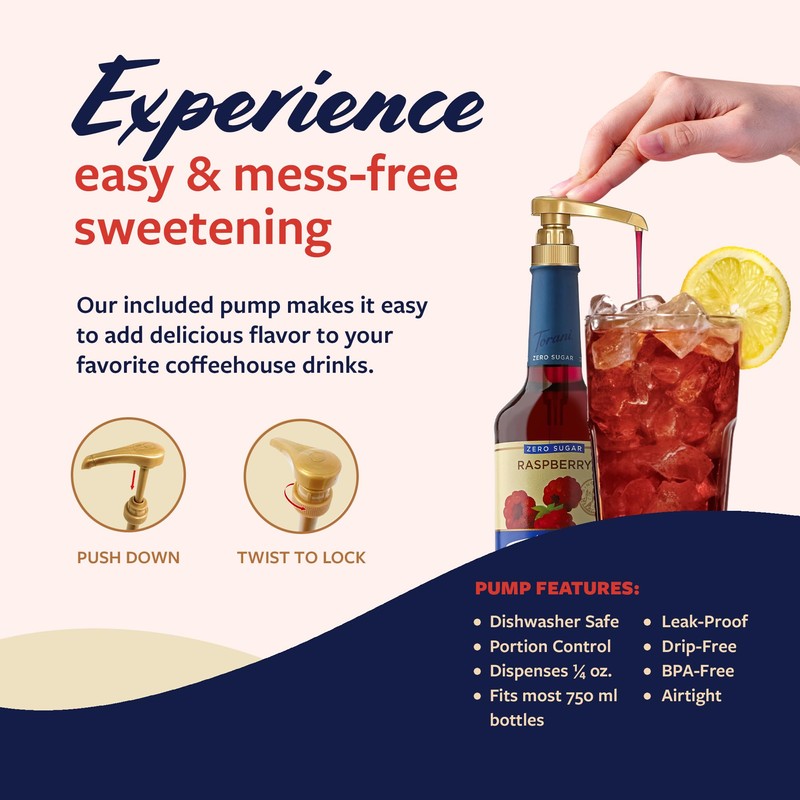 Torani Zero Sugar Puremade Syrup, Raspberry Flavoring for Drinks, Glass