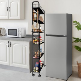 Seadasyoon Slim Rolling Cart,6-Tier Storage Cart with Handle, 6in Mobile Shelving Unit with Wheels, Metal Wire Storage Rack with Baskets for Kitchen Bathroom Office Laundry Narrow Piaces