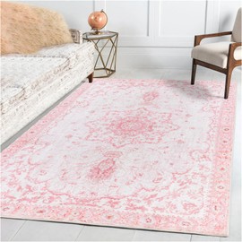 Sofrug Area Rug 5x7 - Vintage Floral Honeycomb Non Slip Backing Carpet - Pink Softer Thicker Faux Wool Rug - Foldable & Machine Washable Rugs for Living Room Bedroom Nursery Room Home Office