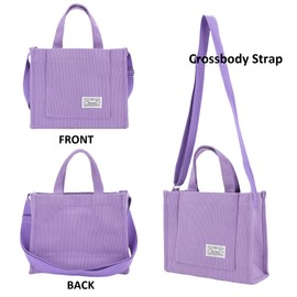 UERRUAM Corduroy Tote Bag for Women Work Crossbody Purse for Everyday,College,Travel,Lightweight Handbag Adjustable Strap,Small,Purple