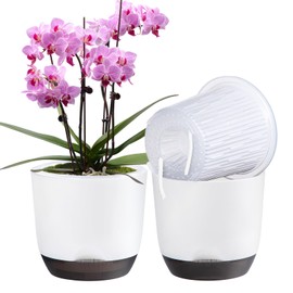 QCQHDU 2 Pack Orchid Pots with Holes for Repotting, Double-Layer and Self Watering Orchid Pot with Good Air Circulation