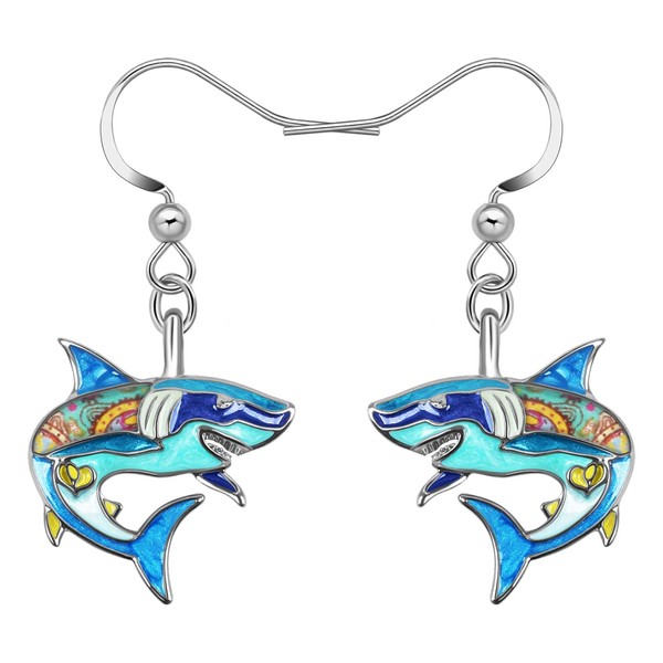 BAMAY Enamel Alloy Shark Earrings Dangle Ocean Fish Jewelry Shark