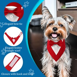 DOGTACT Dog Wedding Bandana, Formal Dog Tuxedo Adjustable Pet Collar with Bow, Small, Medium and Large Dog Wedding Clothing, Birthday Gifts for Dogs (Small, Red)