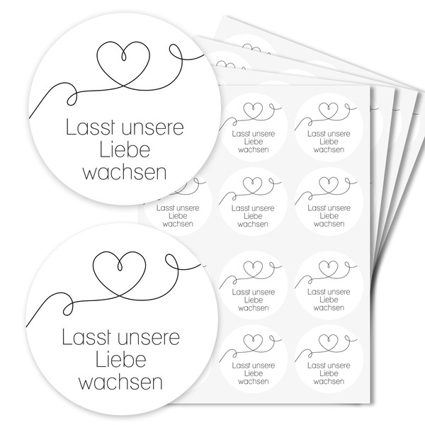 Set of 48 Flower Seeds Stickers Heart Line White/Black I