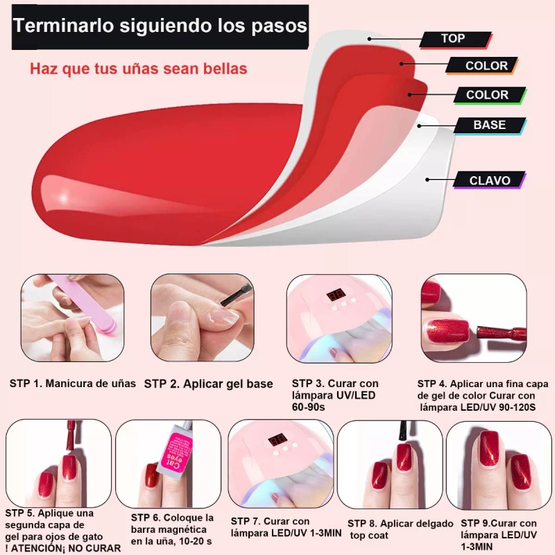 Shinetour Esmaltes Uñas Gel Uñas Efecto Ojo Gato 3d+doble Iman,6