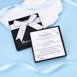 ADVIOK Infinity Bracelet for Daughter, 925 Sterling Silver Bracelet with Heart Cubic Zirconia Birthdays Christmas Presents Jewellery with Card Daughter Gifts from Mum/Dad