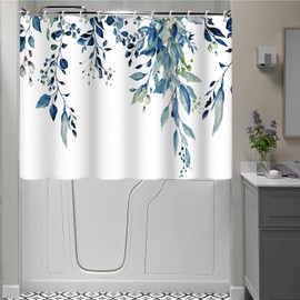 Ruelvth Short Shower Curtain, Waterproof Spring Blue Eucalyptus Shower Curtain with Hooks for Walkin Tub or Step in Tub, 72x48 inch