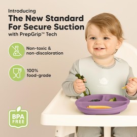 KeaBabies Suction Plates for Baby, Toddler - 3-Pack 100% Silicone Toddler Plates, Divided Baby Plates with Suction, Silicone Plates for Baby, Kids, BPA-Free, Microwave, Dishwasher Safe (Amethyst)