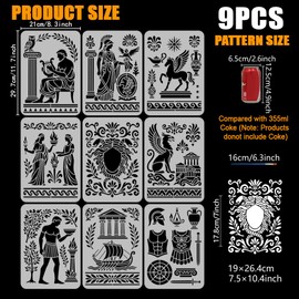 FINGERINSPIRE 9PCS Ancient Greek Culture Stencils for Painting with Brush 21x29.7cm Reusable Ancient People Template Hollowed Architecture Symbol Pattern Stencil Architecture Theme Template