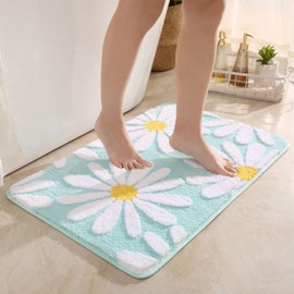 Gift2u Cartoon Daisy Flower Rug, 16x24in Daisy Bathroom Mat, Soft Fluffy Strong Absorb Bath Mat Cute Bathroom Rugs for Home Shower Kithen Bedroom