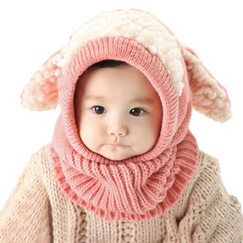 ISAKEN Baby Winter Mütze Schal Set Kinder Strickmütze Baby Wintermütze Schalmütze Plüsch Ohrenklappen Hüte Winter Warme Kapuzen Schal Set für Jungen Mädchen 1-4 Jahre