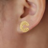 Gold Bubble Initial Letter Stud Earrings for Women Cubic Zirconia