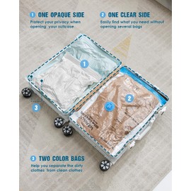 Travel Vacuum Storage Bags with Hand Pump, 12 Pack (4M+4S+4XS) Vacuum Seal Bags Travel Essentials Space Saving Bags for Clothes, Luggage, Carry-on Suitcase, Backpack, Holiday Business Trip