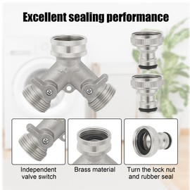 Sylken 3/4" Tap Y Splitter Brass,2 Way Garden Hose Splitter,Garden Hose Splitter Hose Connector High Flow Rate, Individually Controllable Valves for Outdoor & Garden Hoses.