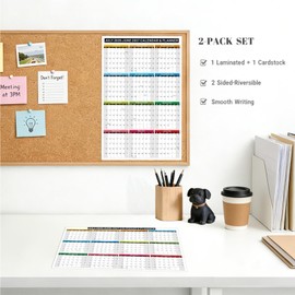 2026-2027 Academic Calendar 2-Pack (11x17"), Laminated + Cardstock, Reversible Vertical/Horizontal, July-June with Holidays for Office/Home/School