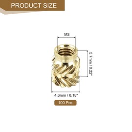 sourcing map 100Pcs M3x5.7x4.6mm Knurled Insert Nut, Brass Threaded Insert Embedment Nuts 3D Printing Brass Nuts for 3D Printing Parts Laptop Automotive Plastic Shell