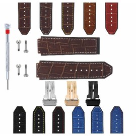 Ewatchparts 24mm Leather Watch Band Strap Rubber Compatible With Hublot Bang Clasp Includes 4 Screws and Screw Driver