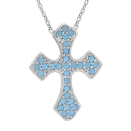 Diamond2Deal 925 Sterling Silver Turquoise Cubic Zirconia Rolo Link Cross Necklace