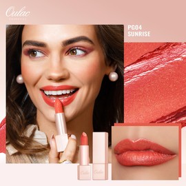 OULAC Coral Moisturising Shine Lipstick, Diamond Reflection Particle Surface, Moisturising Formula, Moisture and Shine for the Lips, Vegan and Gluten Free (04) Sunrise
