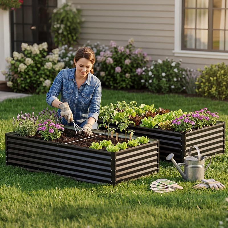 COMHOMA 2 Pack Galvanized Raised Garden Bed,6x3x2ft Large Metal Planter
