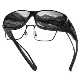 DUCO Fit Over Sunglasses for Men and Women, Polarized UV400 Protection Wrap Around Glasses Driving Running Sports Oversized (Black Frame Gray Lens)