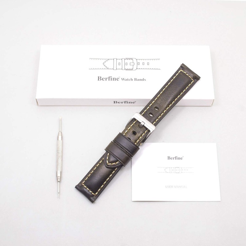 Berfine 24mm Quick Release Retro Leather Watch Band,Vintage Oil-tanned Pull-up