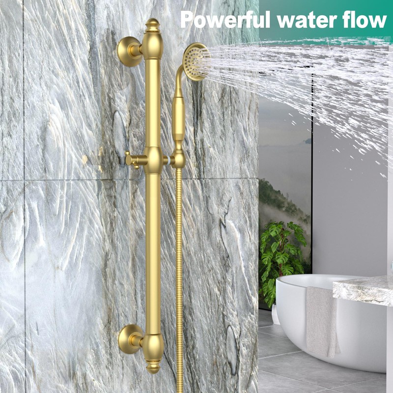 Brass Shower Slide Bar with Handheld Shower Head, Adjustable Height