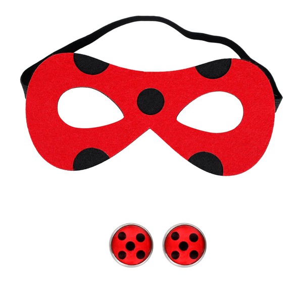 WeKen Lagybug Mask + Ladybug Clip on Earrings Black Spot