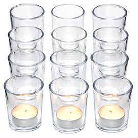 Letine 12-Pack Clear Votive Candle Holders - Glass Tea Light Holders with 12 Tea Lights for Wedding Decor, Bulk Votive Holders for Home Table Decor/Christmas & Thanksgiving
