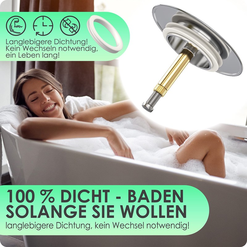 Kitchen Helpis® Universal Bath Plug, Diameter 72 mm Plug, Rustproof