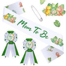 OWWOPATS Dinosaur Mom to Be Sash Baby Shower Decorations, Hatching Soon Mommy to Be Sash Dad to Be Corsage Set, Dino Baby Shower Decorations Gift for Pregnant Mommy